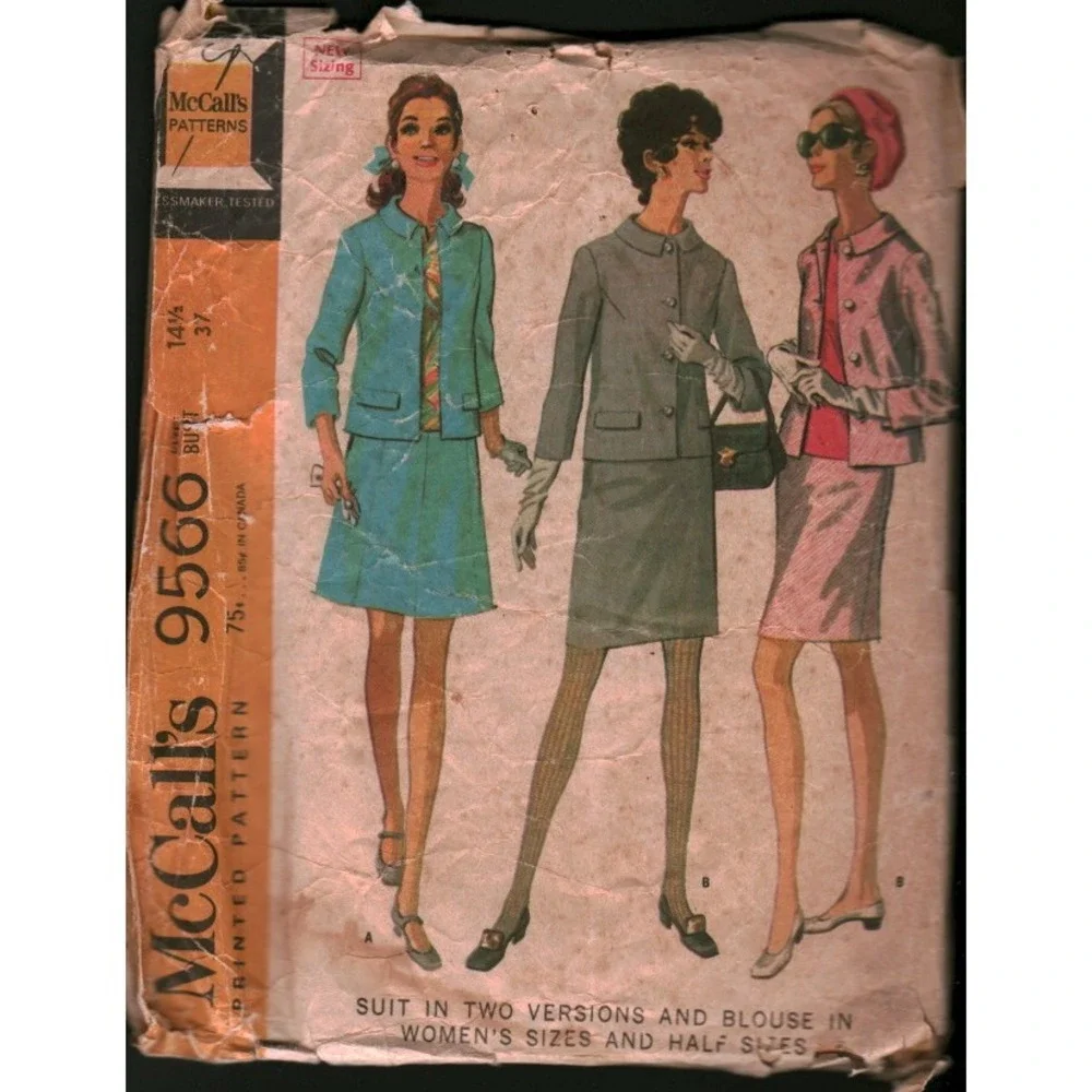 Vintage 1968 McCalls 9566 Sewing Pattern‎ Womens Half Size 14.5 Mod Suit Blouse